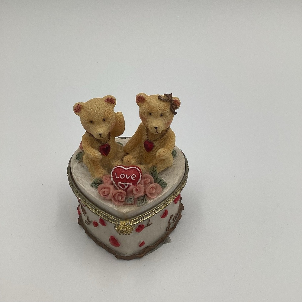 Amoré And More Heart Trinket Box With Bears - Heart Shaped Box
